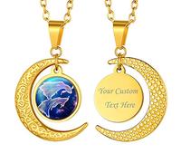 Suplight Collier Astrologique Bélier Plaqué Or Chaîne 50+5cm Pendentif Lune et Plaque Doré Bijou Tendance pour Femme Jeune Fille