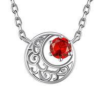 Suplight Collier femme en argent 925 Pendentif Pierre de Lune Croissant Noeud Celtique avec Chaîne 40cm+5cm juillet Rubis