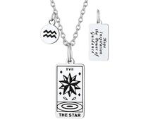 Suplight Collier horoscope en acier inoxydable avec pendentif en forme de carte de tarot et pendentif pour les amateurs de tarot et d'horoscope, argent/or, 45 + 5 cm de longueur de la chaîne, argent
