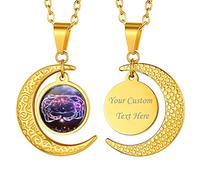 Suplight Collier Lune Cancer Femme Doré Personnalisé Chaîne Pendentif Croissant avec Signe Astrologie Cadeau Accessoire Noël Saint Valentin