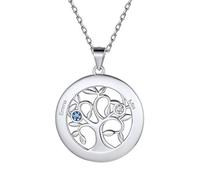 Suplight Collier Pendentif Prénom personnalisé 2/3/4/5/6/7 Pierres, Coeur/Rond, Argent 925 Pierre de Naissance Chaîne de Voiture/Chaîne de O 45cm pour Femme Fille Couple Famille Couleur Argent