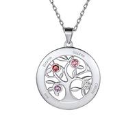 Suplight Collier Pendentif Prénom personnalisé 2/3/4/5/6/7 Pierres, Coeur/Rond, Argent 925 Pierre de Naissance Chaîne de Voiture/Chaîne de O 45cm pour Femme Fille Couple Famille Couleur Argent
