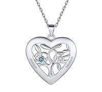 Suplight Collier Pendentif Prénom personnalisé 2 Pierres Coeur Argent 925 Arbre de Vie chaîne de Voiture 45cm+5cm pour Femme Fille Couple Famille Couleur Argent