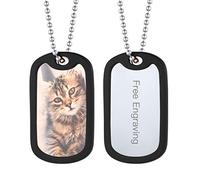 Suplight Dog Tag Militaire Collier Photo Personnalisé Pendentif Dog Tag Acier Inoxydable Gravé avec Image Infos Personnelles Chaîne Boule 60cm Cadeau Parfait pour Fête des Pères