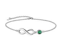 Suplight Femme Anklet d’Été Plage Bijoux Vert Émeraude Mai Pierre de Naissance Infini Anklet pour Femmes Argent Sterling