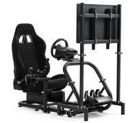 Supllueer Racing Sim Cockpit avec Siège Ergonomique et Support de Moniteur Convient pour Logitech/Fanatec/Thrustmaster G27 G923 G920, 50mm Grand Support de Simulateur de Conduite à Tube Rond, Pas de