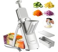 SupMaKin Mandoline de Cuisine Safety Slicer Manuelle Multifonction Tous Coupe Légumes Lame en acier inoxydable, Julienne, Cubes, Fcoupe Patate Frite carotte,Euroshopping (S4 Gris)