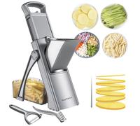 SupMaKin Mandoline de Cuisine Safety Slicer Manuelle Multifonction Tous Coupe Légumes Lame en acier inoxydable, Julienne, Cubes, Fcoupe Patate Frite carotte,Euroshopping (Gris)