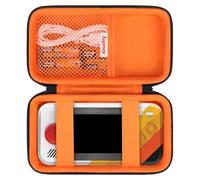 Supmay Étui de voyage rigide pour My Arcade Atari Pocket Player Pro, système de jeu vidéo portable, étui de protection avec poche en maille pour batteries et câble USB-C, noir + orange