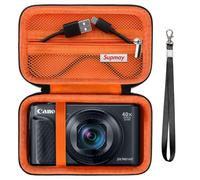 Supmay étui dur pour appareil photo numérique Canon PowerShot SX740 / SX730 / SX720 / SX620 /G7X, sac de stockage protecteur avec poche maillée à fermeture éclaire pour batterie,câble USB, Noir+Orange