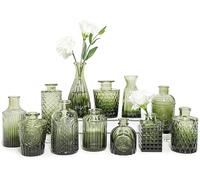 SUPMIND Lot de 12 Petits Vases à Bourgeons en Verre - Vases à Fleurs Vertes pour Centres de Table, Mini Vintage pour Mariage, Maison, Décoration de Table