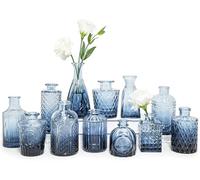 SUPMIND Lot de 12 Petits vases à Fleurs en Verre Bleu pour centres de Table, Mini vases Vintage pour Mariage, Maison, décoration de Table