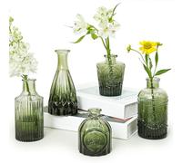 SUPMIND Lot de 5 Petits vases à Fleurs en Verre Vert pour centres de Table, Mini vases Vintage pour Mariage Rustique, Maison, décoration de Table