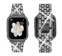 SUPOIX Compatible avec Apple Watch Band 42 mm + étui Femmes Bijoux Bling Diamant Strass Remplacement Bracelet en métal et étui de protection en T