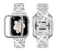 Supoix Compatible avec les bracelets de montre Apple de 38 mm, 40 mm, 41 mm, 42 mm, 44 mm, 45 mm + étui, bijoux de rechange en métal avec strass pour femme et 2 coques de protection en polycarbonate