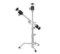 Supon Mini support de poche C de 53 cm tout en métal réglable avec tête de bras de 33 cm, 3 têtes sphériques et pied coulissant pour vidéo en direct, photographie de nature morte - Argent