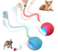 Supore Jouet Chat Interactif 2 Pièces Balle Chat Qui Bouge Toute Seule Interieur avec Speedy Tail 2.0 Balle Interactive Chats Intelligent, Balles Roulante Automatique pour Chats et Chiens, Bleu+Rouge