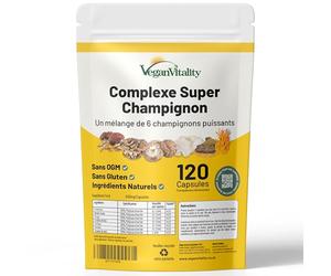 Suppléments à base de 6 champignons - Reishi, Lions Mane, Cordyceps, Chaga, Shitake and Maitake. 120 Capsules.