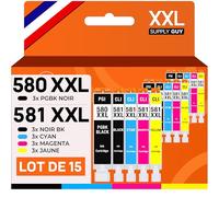 Supply Guy 580XXL 581XXL Cartouches Compatible avec Canon PGI-580 CLI-581 pour Pixma TS705 TS705a TS6350 TS6350a TS6351 TS6351a TS6300 TR8550 TS9550 TR7550 Multipack 15 Cartouche Encre 580 581 XXL