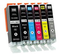 Supply Guy 6 Cartouches d'encre (Compris Gris) avec Puce Compatible avec Canon PGI-550 / CLI-551 pour Canon Pixma IP8700 IP8750 MG6300 MG6350 MG7100 MG7150 MG7500 MG7550