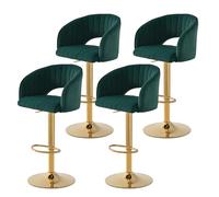 SUPPNEED Lot de 4 tabourets de Bar en Velours réglables en Hauteur avec Dossier et accoudoirs, Tabouret de Cuisine, de comptoir, de Coiffure, Repose-Pieds doré, pour Salle à Manger(4,Émeraude)