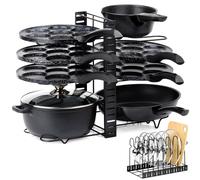 Support 2 en 1 en métal noir pour casseroles, poêles et couvercles