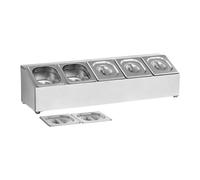 Royal Catering Support Bac GN Présentoir À Ingrédients Couvercles RCPN 5 (Acier inoxydable, Composants allant au lave-vaisselle, 5 bacs GN 1/6 et 5 couvertures compris)