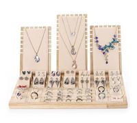 Support à Bijoux Présentoir à boucles d'oreilles en bois, plateau de rangement for bijoux, présentoir for bagues et colliers, ensemble pour L'affichage et le Stockage(Beige)
