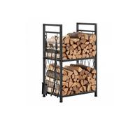 Support à bois de chauffage à 2 niveaux, range-bûches d'intérieur, 455 x 330 x 765 mm, avec outils de cheminée, brosse, pelle