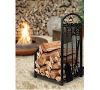 Support à bois de chauffage, support à bûches de cheminée, kit de rangement de bois de cheminée intérieur et extérieur avec ensemble d'outils de cheminée