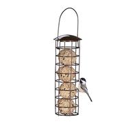 Relaxdays Support à Boules de Graisse pour Oiseaux Sauvages, Lot de 2, Suspendre, avec Toit, H x D : 31 x 8,5 cm, Marron