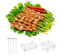 Support à brochettes et double panier en acier inoxydable pour griller des brochettes, des pommes de terre et des plats cuits au four (grille vapeur + grille à broches)