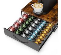 Support à capsules pour Nespresso Vertuo, range-capsules avec plateau effet bois, distributeur de capsules silencieux et antidérapant pour 60 capsules Vertuo, tiroir à capsules en métal