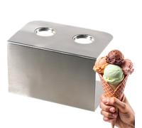 Support à cornets de glace en acier inoxydable pour 2 gaufres de 3 cm de diamètre | Support compact 14 × 9 cm | Support à glace pour glacier, foodtruck, station à glace | Hygiénique, inoxydable
