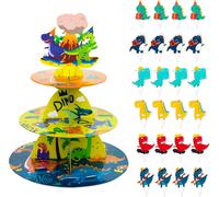 Support À Cupcake De Dinosaures,3 Niveaux Support Gâteau Avec 24pcs Topper Gateau,Tour D'affichage Cupcake Plateau Pour Fournitures De Fête Mariage D'anniversaire Baby