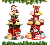 Support à Cupcakes de Noël - 2 Pièces Support de Service à Cupcakes à 3 Niveaux Saisonnier - Plateau Tour À Desserts,Pour Mariage Fêtes Festival Dessert Pâtisserie Cookie Donut