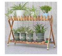 Support à fleurs double couche en bois massif avec poulies - Présentoir élégant pour plantes d'intérieur et de salon, pouvant accueillir plusieurs plantes en pot, 120 x 37 x 77 cm, couleur 2