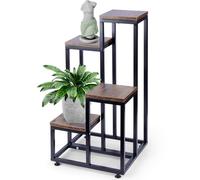 Vilde Support pour plantes en métal noir - Étagère à fleurs à 4 niveaux - Support stable de 69 cm de haut - Décoration en bois MDF - Pour intérieur/balcon/terrasse - Style industriel avec capacité de
