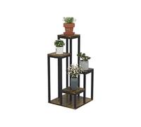 Support à fleurs style industriel 5 niveaux - porte plante 4 étagères - acier époxy noir aspect bois foncé G