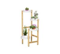 Outsunny Support à fleurs style scandinave 4 niveaux bambou/métal 28x28x80 cm blanc