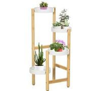 Support à fleurs style scandinave 4 niveaux - porte plante 4 étagères - bois bambou verni métal blanc
