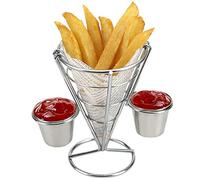 Support à Frites, Panier en Fil Métallique Conique avec Porte-sauce, Support de Service de Chips Apéritif de Collation pour le Service de Nourriture de Table de Café de Restaurant(Double Coupe)