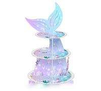 Support à gâteau à 3 niveaux - Motif sirène - Rack à dessert - Pour anniversaire de fille - Décoration d'anniversaire - Plateau à gâteau