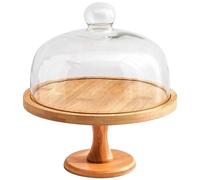 Support à gâteau en Bois, Support à gâteau de 9 Pouces avec Support de gâteau en Bois avec Couvercle en Verre Transparent Dôme gâteau Multi-fonctionnant Le Porte-gâteau pour Le gâteau de fête.
