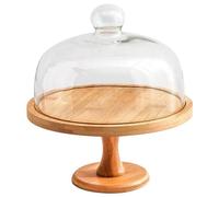 Support à gâteau Support à gâteau en Bois de 9 Pouces avec Couvercle en Verre Transparent, Multifonctionnel dôme Amovible pour fête, Dessert, Fromage, présentation et Stockage de Fruits