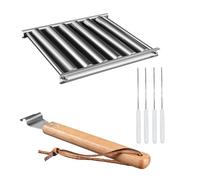 Support à hot-dog, rouleau à hot-dog en acier inoxydable for grill, avec long manche en bois, support à saucisses en acier inoxydable, barbecue roulant avec quatre bâtons, capacité de 5 hot-dogs, esse