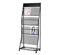 Support à magazines Porte-revues, porte-brochures, porte-revues sur pied, 4 couches de porte-journaux en acier avec roulettes, supports d'épissure for une installation facile Décoratif(Noir)