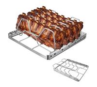 Support à nervures pour fumer et griller, peut contenir jusqu'à 4 grilles complètes de côtes levées pour rôtir les côtes debout, grille de repos de viande en acier inoxydable pour barbecue en plein