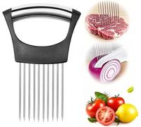 Support à oignons en acier inoxydable avec dents - Coupe-oignons manuel - Attendrisseur de viande - Accessoire de cuisine - Coupe-légumes - Aide à la découpe de l'oignon, du citron, des pommes de