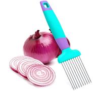 Support à oignons pour trancher avec long manche, aiguille en acier inoxydable pour trancher et stocker des avocats, citrons, pommes de terre, tomates, carottes, œufs et autres légumes - Gadget de